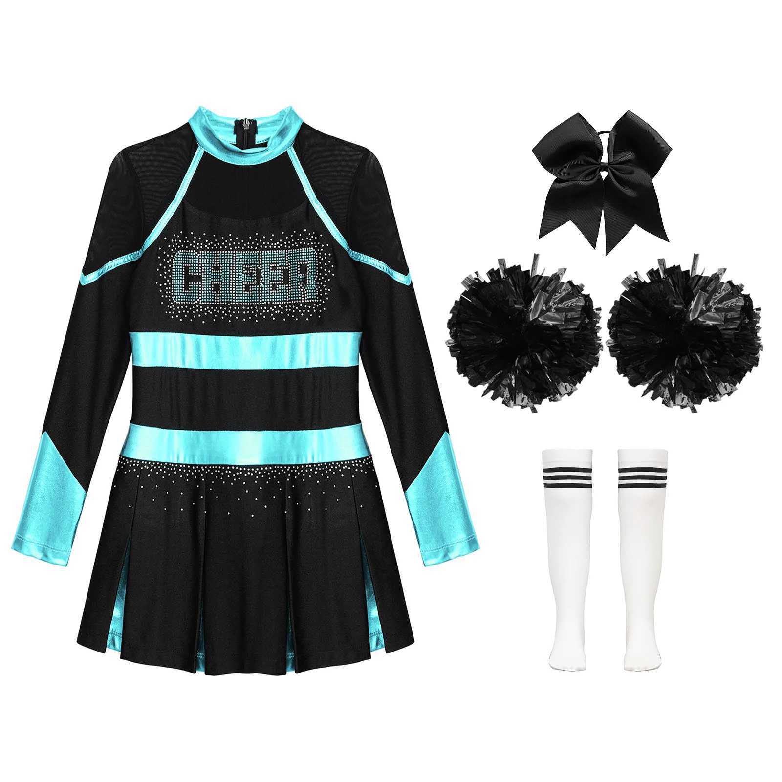 Kids Girls Cheerleading Uniforms Cheer Dance Outfit Cheerleader Costume Children Glittery Rhinestones School Cheerlead UniformsW250121