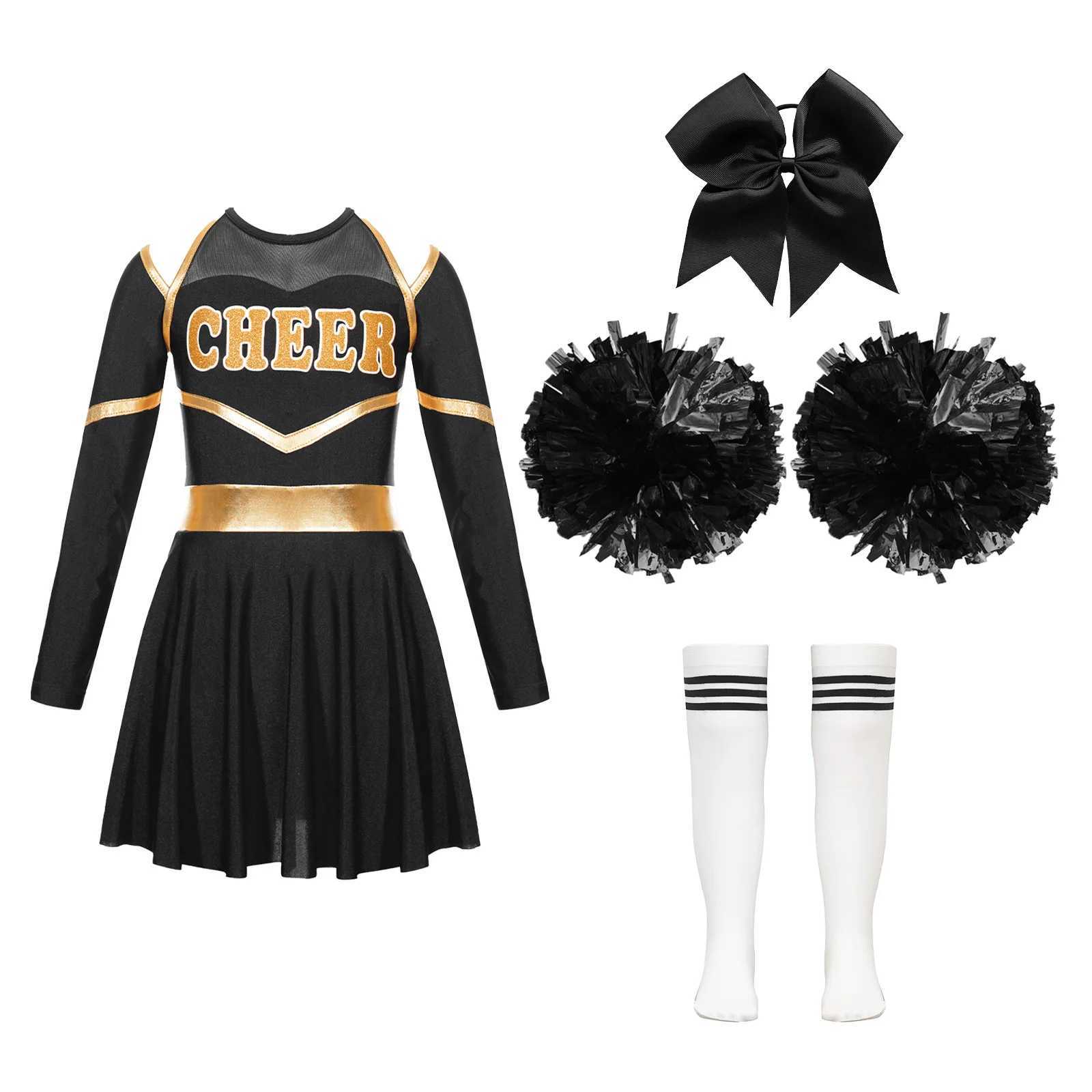 Kids Girls Cheerleading Uniform Dress With Flower Balls Sets Cheerleader Costumes Children Cheering Team Dance Outfits DancewearW250121