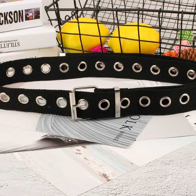On Personality Harajuku Casual Ring Black Metal Belt Students Jean Canvas Waist Belts Tide Silver Pin Buckle W250120