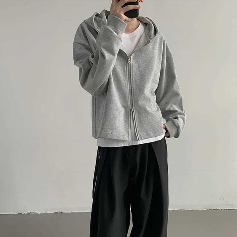 Autumn Korean Fashion Zipper Hoodie Mens Long Sleeve Y2K Retro Hoodie Basic Crop Top Loose Street Clothing Hoodie Jacket W250117