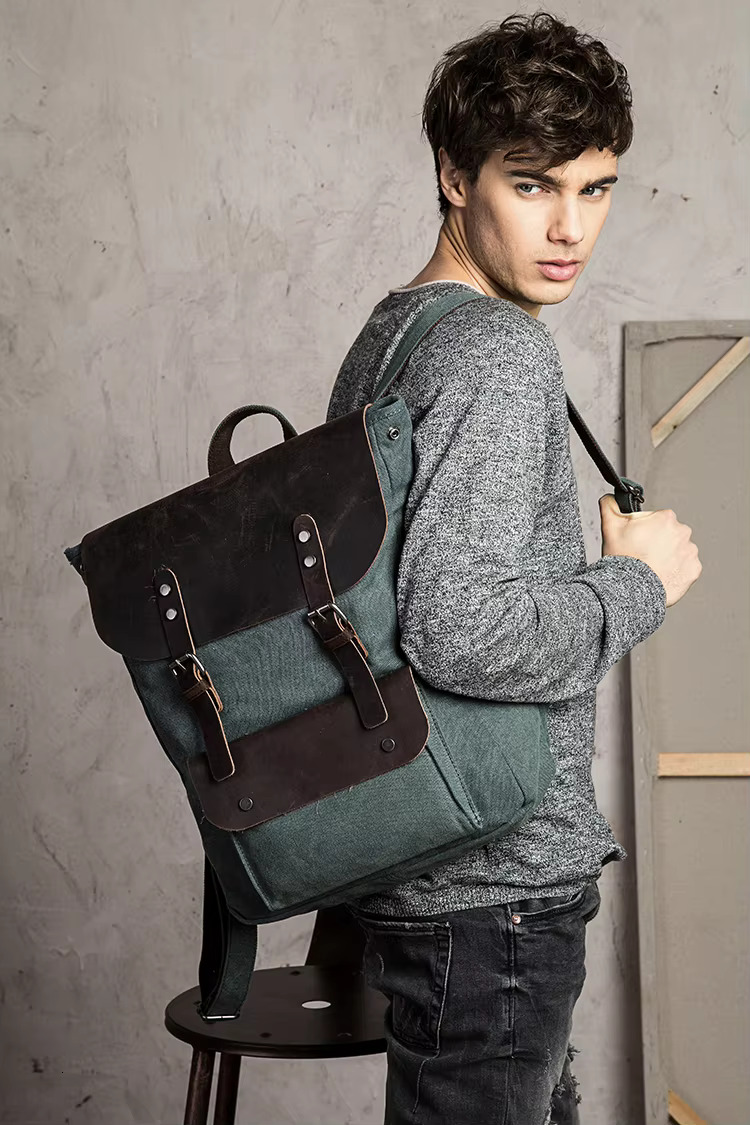 Fashion Leather Canvas Men Backpack Women School Bag Bagpack Rucksack Male Daypack Knapsack Teenager Mochila Hiking New