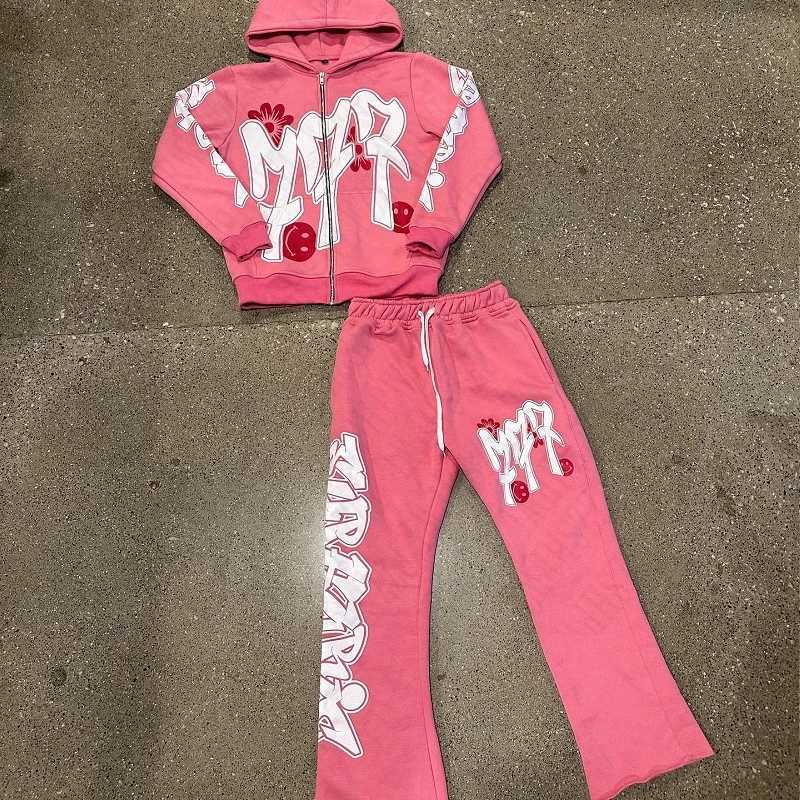 Street Fashion Letter Printing Streetwear Y2K Mens Hip Hop Oversized Hoodie Sweatshirt Sweatpant Casual Retro Pants Sportswear W250117