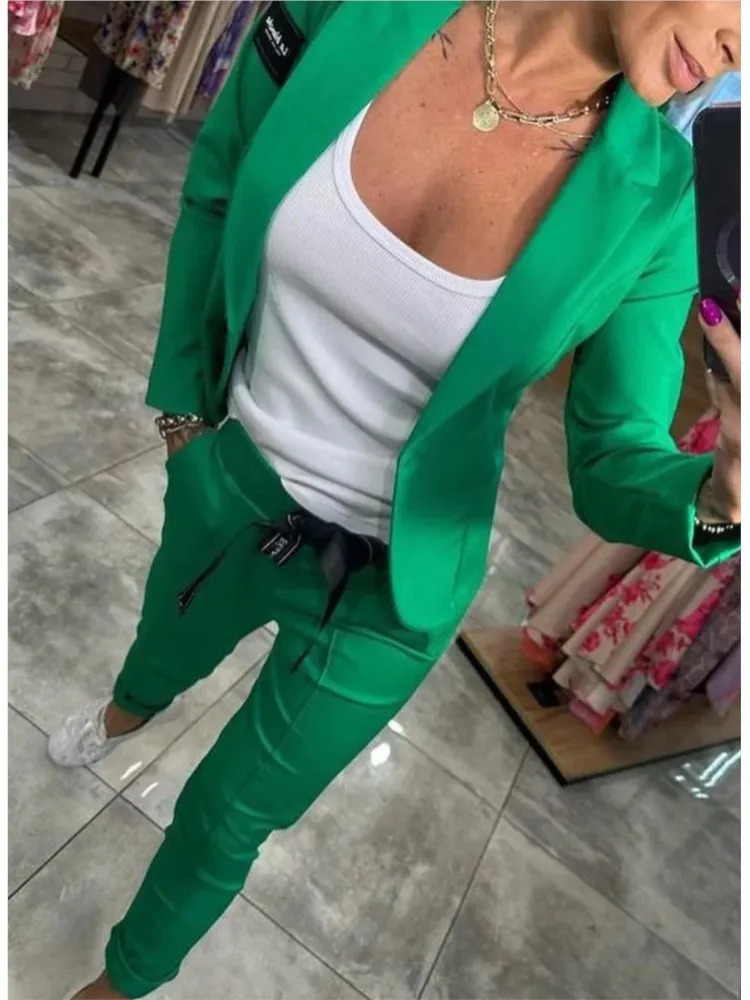 Casual Solid Slim Fit Blazer Twopiece Sets Autumn And Winter Women Fashion Button Cardigan Jacket Pencil Pants 2pcs Suit 250122