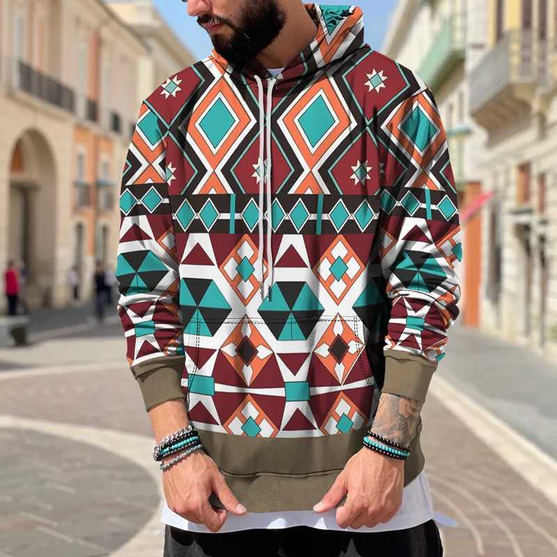 Aztec Geometric Graphics 3D Print Hoodies Men Women Retro Hooded Sweatshirts Oversized Pullovers Y2k Tracksuit Tops Man Clothing W250117
