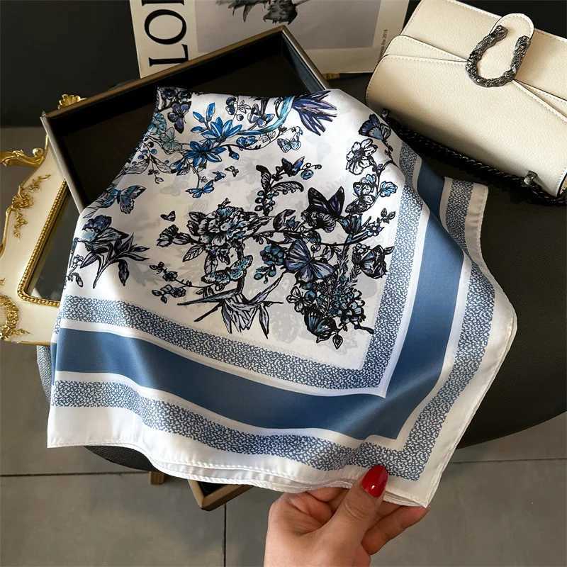 2024 Spring/Summer 70cm Fashion Square Scarf Leisure Neckerchief Imitation Silk Bandannas Womens Butterfly Flower Print Shl W250118