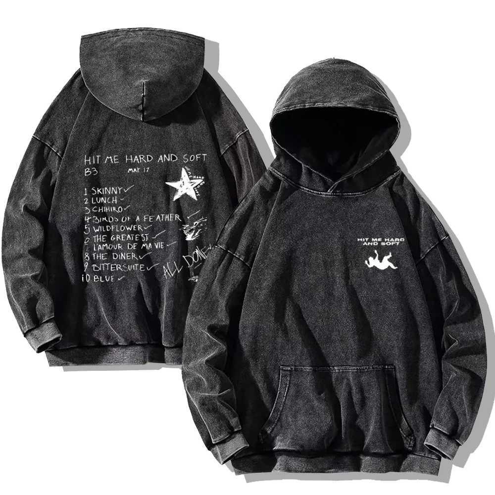 Hit Me Hard and Soft Washed Hoodies Vintage Cotton Hooded Pullover Mens Womens Loose Casual Gothic Sweatshirts Y2K Coat Unisex W250117