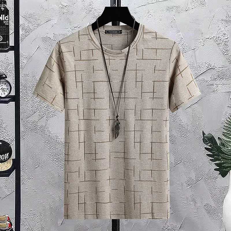 Mens Summer Cotton T-shirt Casual Jacquard Stripes Short Sleeve High Quality Loose Street Harajuku T Shirts Multicolor W250117