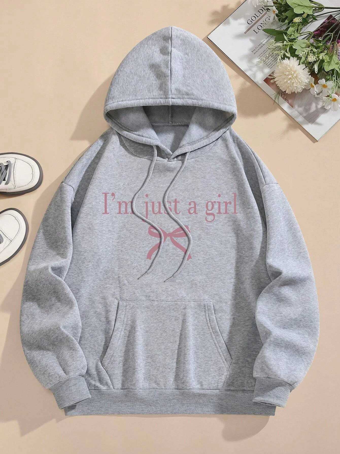 Im Just A Girl Bow Printed Hoody Women Hip Hop Autumn Hoodies Pocket Fce Strtwear Fashion Casual Hoodie Unisex W250117