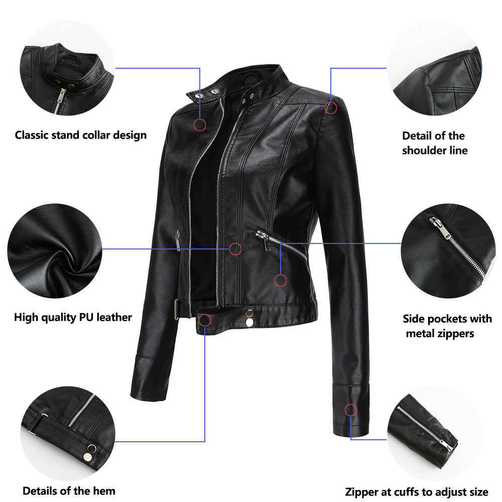 New Leather Dress Womens Short Jacket Spring Autumn Stand Collar Jacket European Womens Leather Womens Jacket 241209