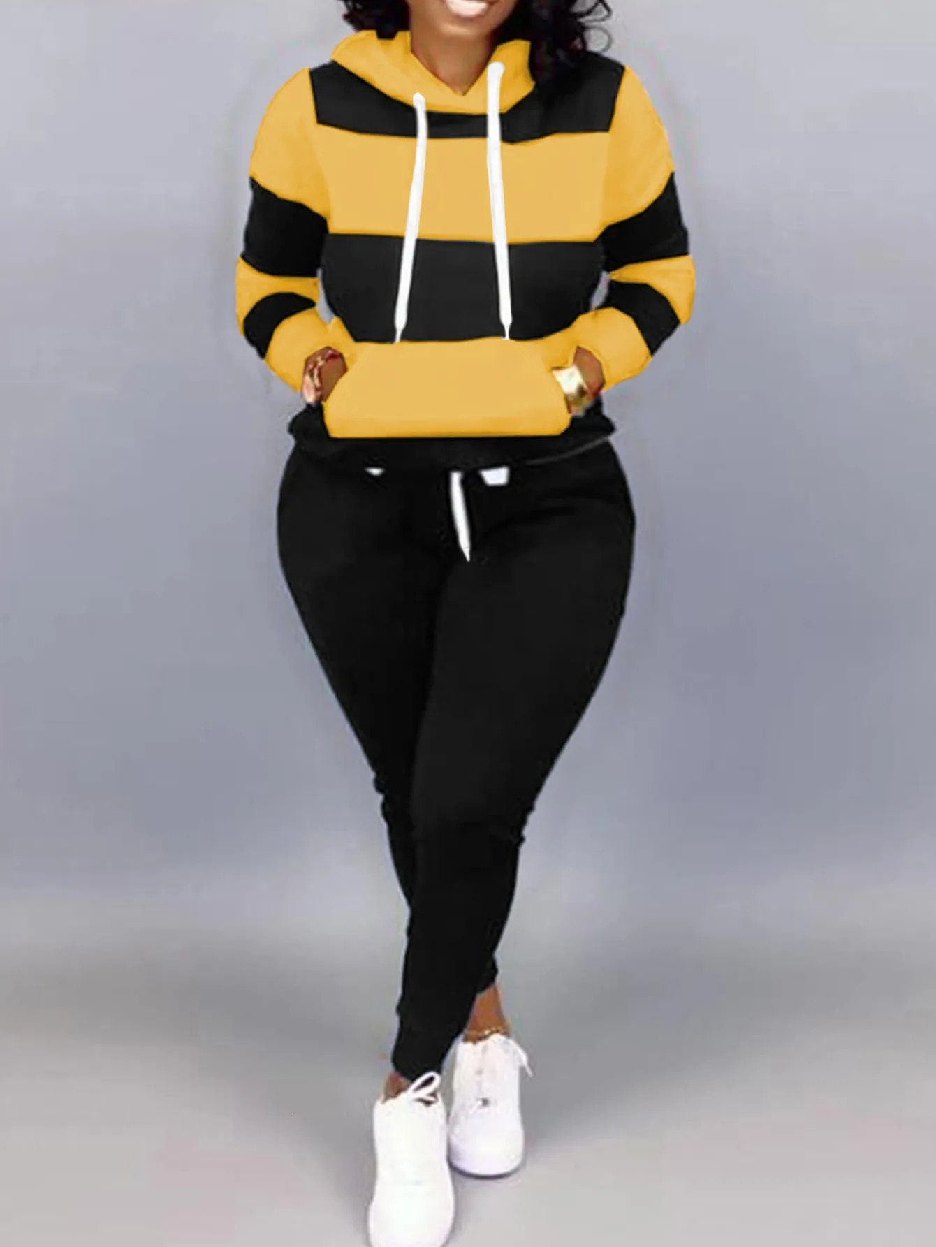 LW Plus Size Striped Drawstring Track Set Autumn Womens Hoodie Printed Long Sleeve Warm Sweatshirt 250122