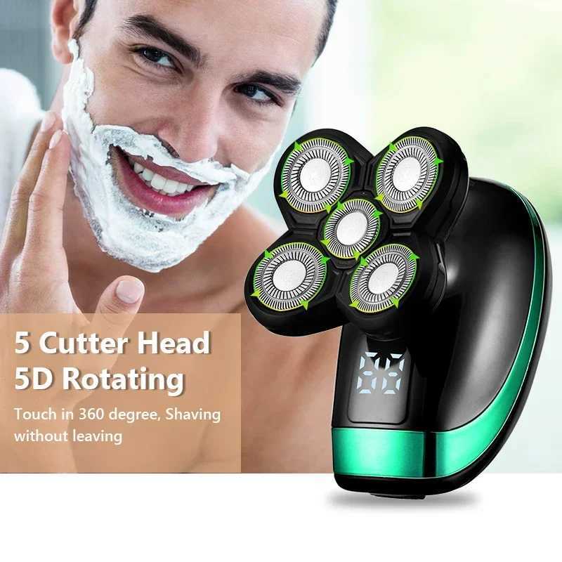 5-in-1 4D Mens Rechargeable Bald Electric Shaver with 5 Floating Head Beards Nose and Ear Trimming Shaver Face Trimming BrushW250117