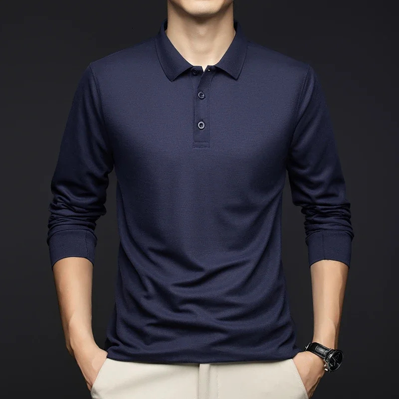 Mens Business Casual Long Sleeved Shirt Solid Color Polo Shirt Fashionable Breathable Comfortable Versatile Top 250114