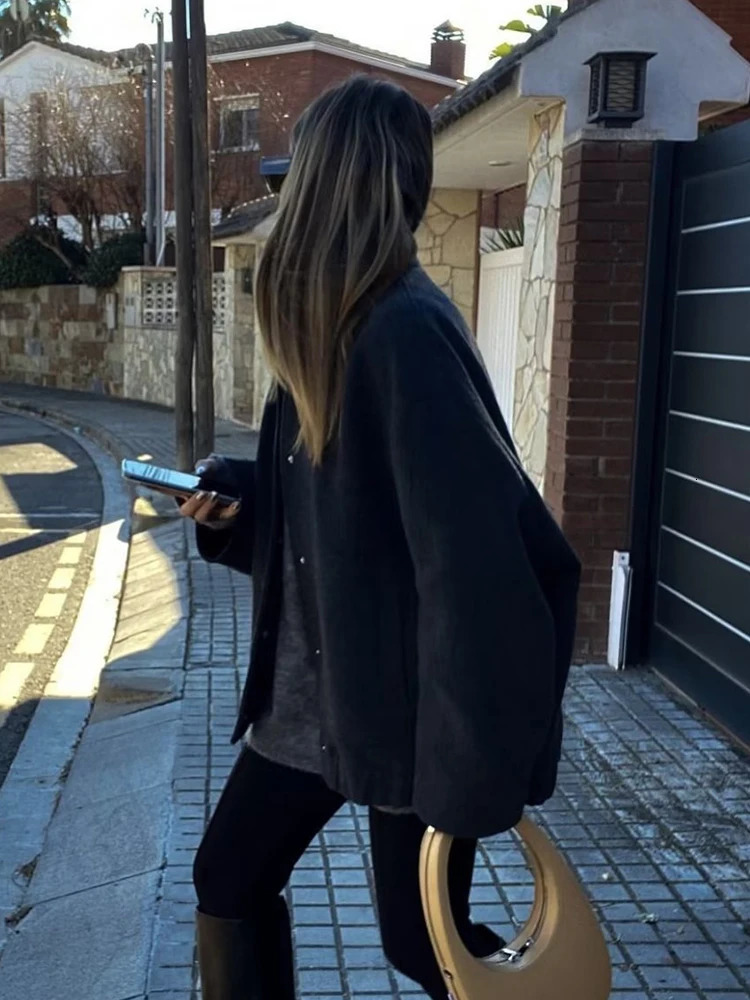 Loose Women Vintage Black Tweed Jacket Fashion Ladies Casual Outerwear Chic Female Oversize Jackets Stylish 250109