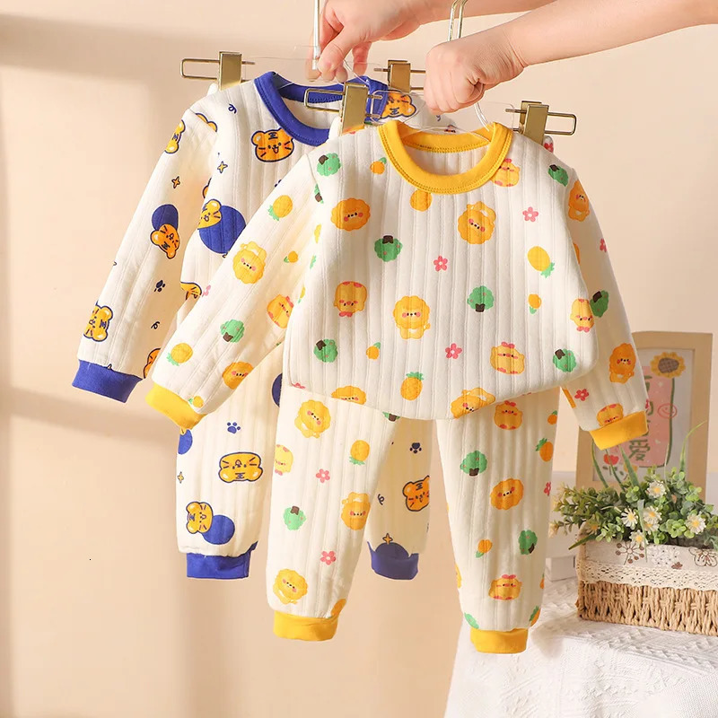 Little Boys 2PCS Sleepwear Autumn Winter Long Sleeve Cartoon Bear Thinken Pullover Elastic Jogger Pants Suit Baby Boys Homewear 250121