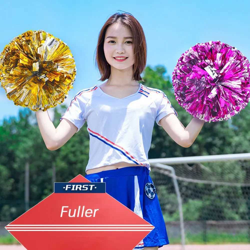 Plastic Double Hole Handle Cheerleader Pom Poms Metallic Streamer Club Sport Supplies Dance Party Decorator Cheerleading PropW250121