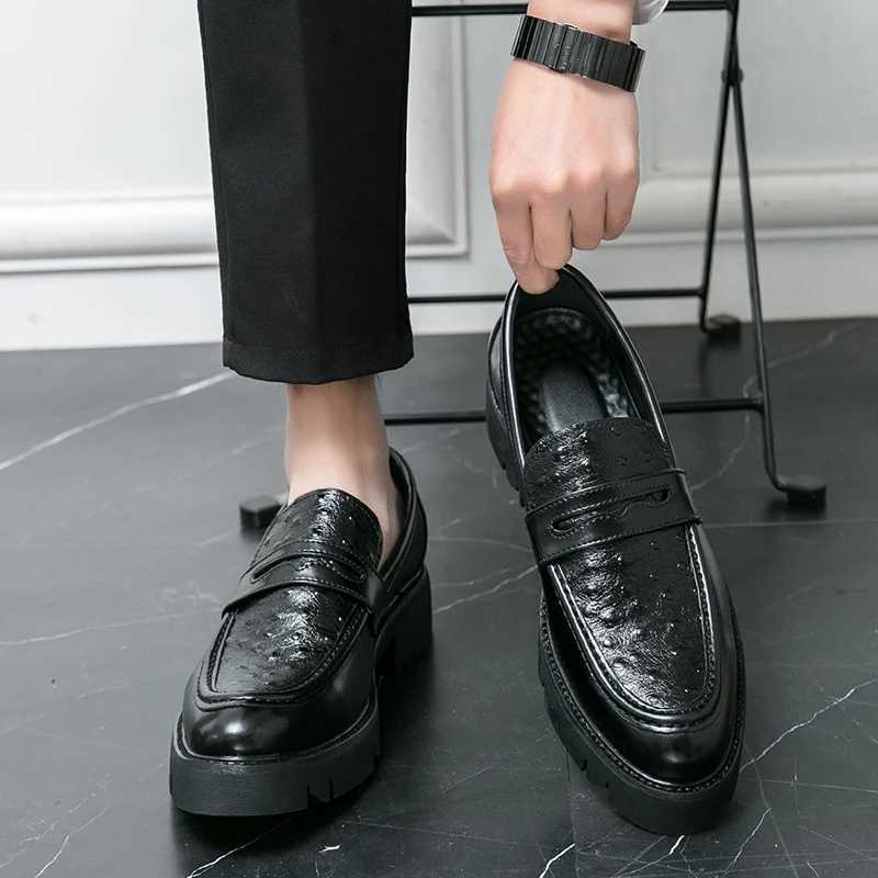 2024 new leather mens thick soled business casual leather shoes a slip- loafers British fi mens shoesXJ250118