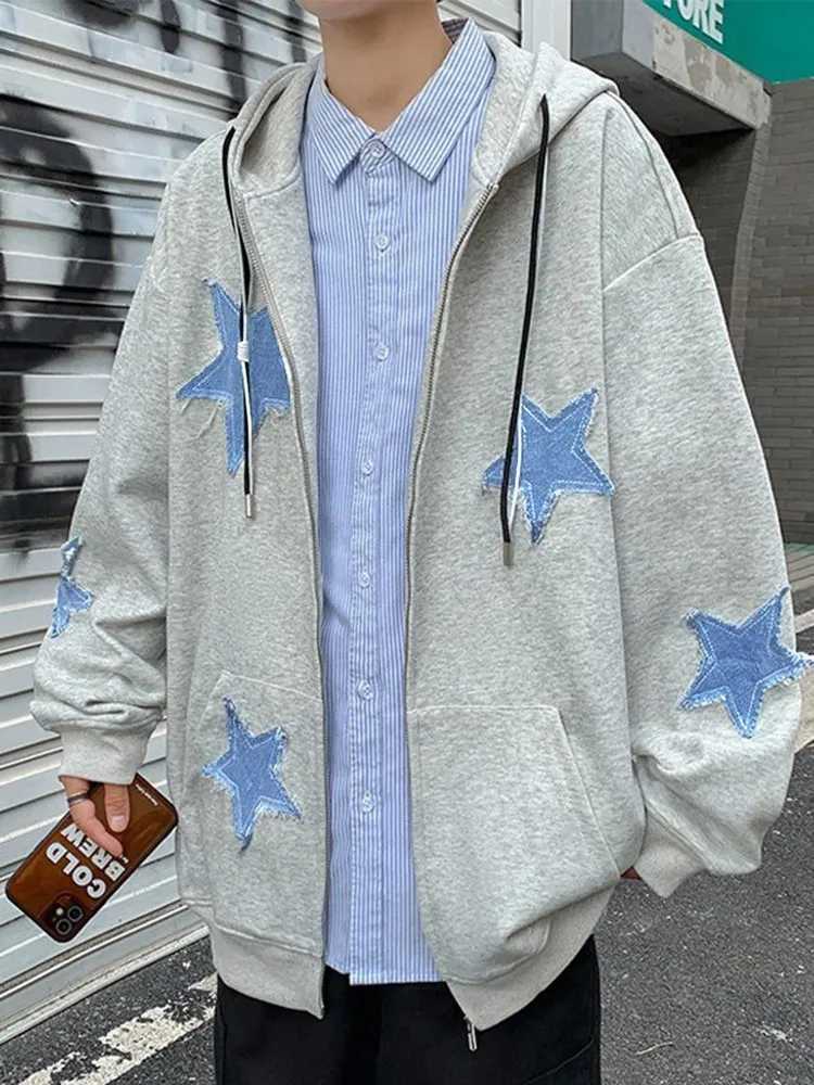 Womens Star Patch Zip Up Hoodie for women Oversized Y2k Sweatshirt Jacket E-Girl 90s Pullover Streetwear W250117
