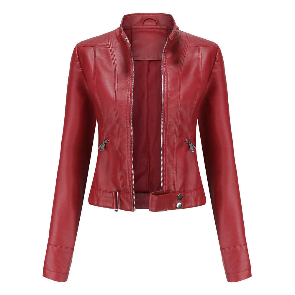 New Leather Dress Womens Short Jacket Spring Autumn Stand Collar Jacket European Womens Leather Womens Jacket 241209