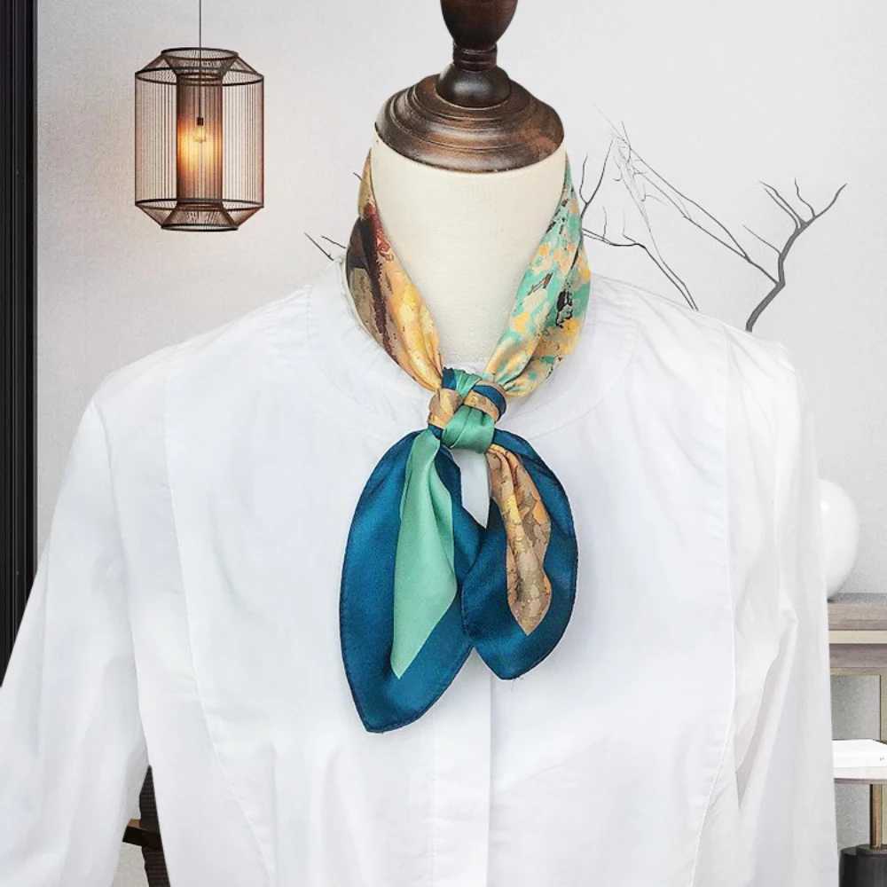 Spring/Summer Golden Tree Printed Neck Scarf Outdoor Decoration Wr Womens Breathable 70 * 70cm Silk Square Scarf W250118