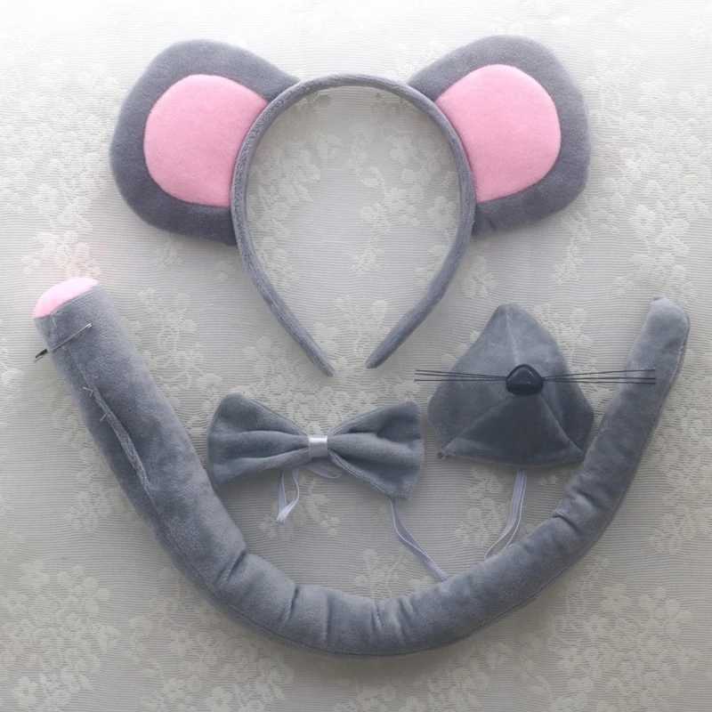 CoStume Set Mouse Ears Headband Tail Bow Tie Nose Gloves Skirt for Kid Halloween Christmas Animal Cosplay W250117