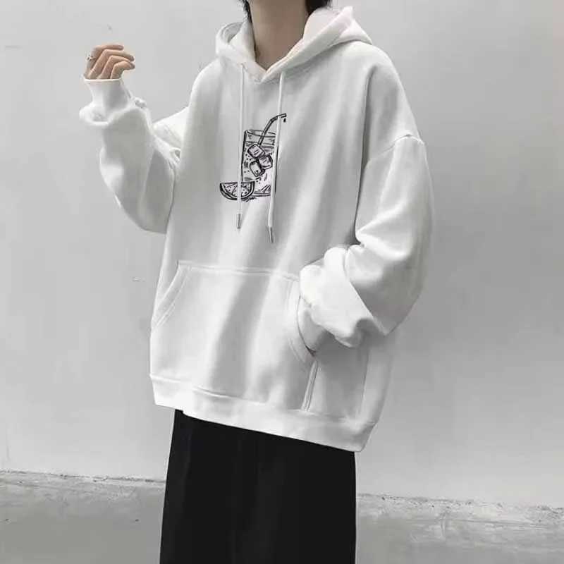 New in Cartoon Juice Drink Graphic Hoodies For Men Spring Y2K Streetwear Hooded Sweatshirts Fleece Oversized Pullover Hoody W250117