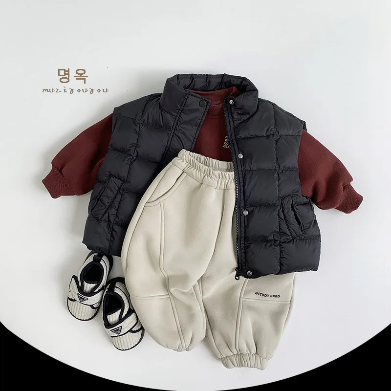 2025 Winter Children Plus Velvet Thick Sweatshirt Girls Letter Print Pullover Sweatshirt Boys Fleece Warm Tops Kids Clothes 250121