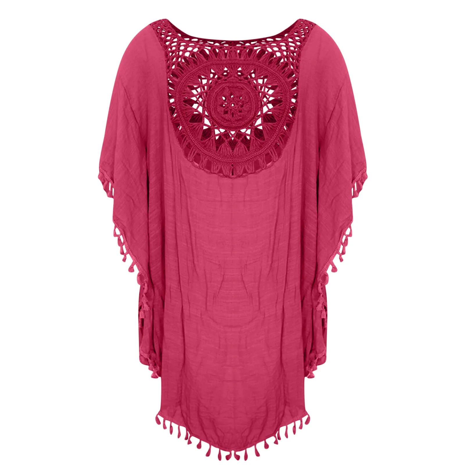 Crochet Bikini Tunic Women Lace Tassel Beach Dress CoverUps Casual Loose Boho Cardigan Kimono Summer Swimwear 250120