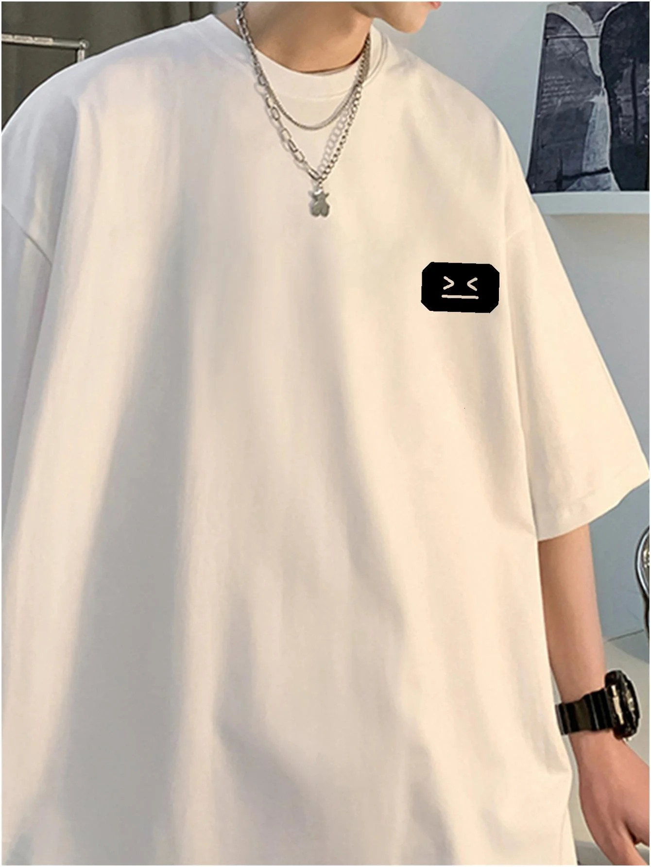 Combed Cotton Tshirt For Men Y2k Harajuku Unisex Korean Tshirts Kpop Streetwear Male Graphic Top Oversize Short Sleeve Tees 250122