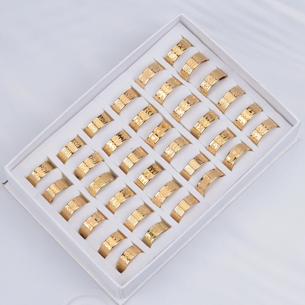 Bulk 24 Pcs/Lot Top Quality 8mm Engraving Stainless Steel Rings Men Party Gifts Waterproof Jewelry Size 17-21 250117