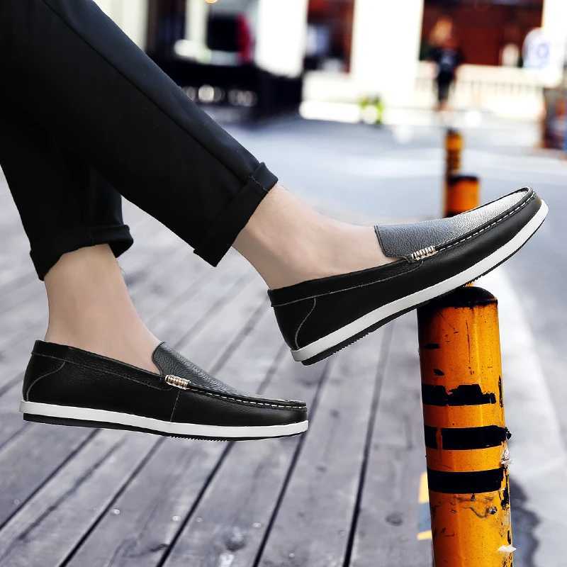 2023 New Men Loafers Fi Genuine Leather Casual Flat Slip - Driving Footwear Boat Shoes Comfortable Lazy Male ShoesXJ250118