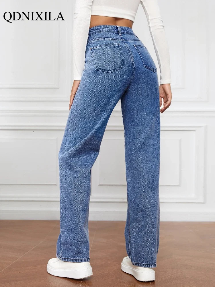 Spring Autumn Womens Jeans High Waist Washed Fashion Straight Trousers Korean Casual Streetwear Denim Pant for Women 250122