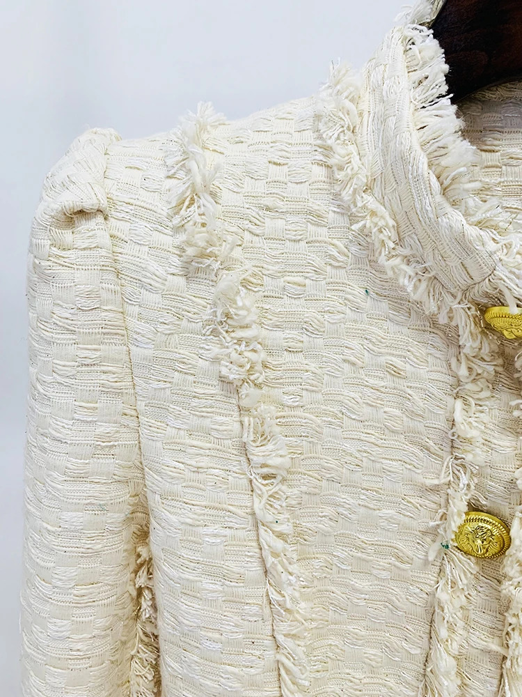 HIGH STREET est FW ner Fashion Suit Set Womens Lion Buttons Tassel Fringed Tweed Jacket 250122