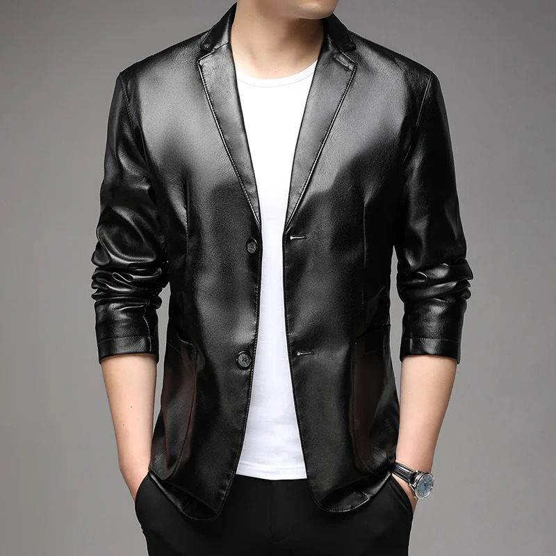 Top Grade Casual Fashion Faux PU Men Leather Jacket Plain Black Motorcycle Fall Winter Coats Men Clothing 250120