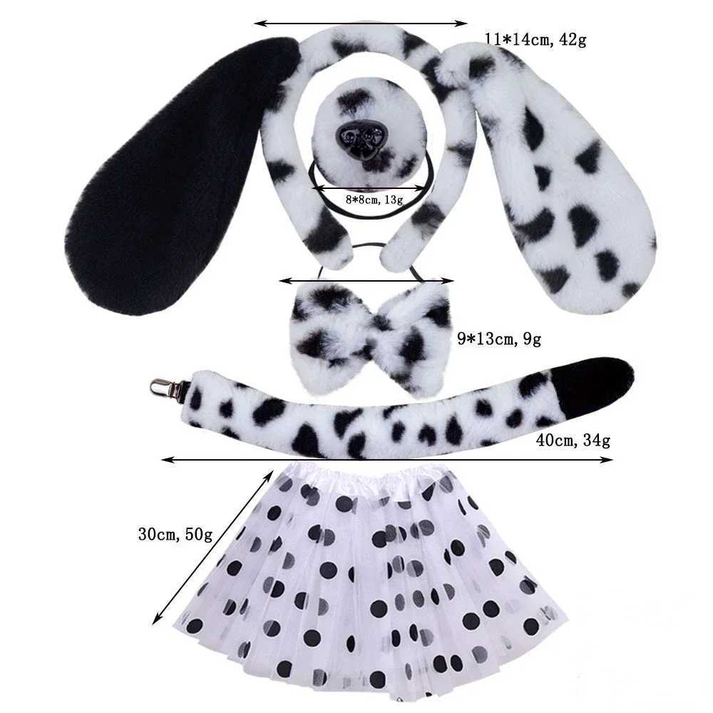 Girls Adult Children Cute Plush Anime Spotted Dog Ears Funny Animal Costume Cosplay Props Headband Skirt Nose Tail W250117