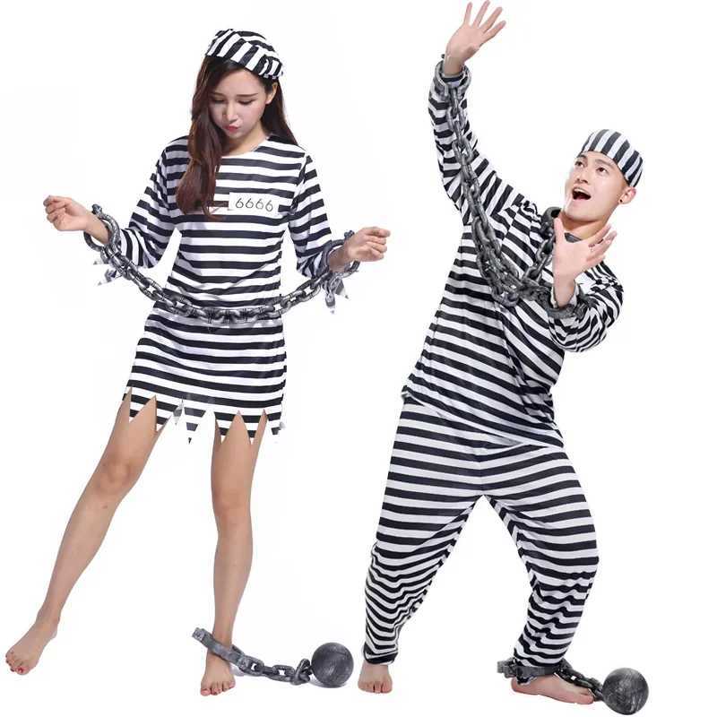 Adult Kids Striped Prisoner Costume Prison Suit Uniform Chains Family Matching Outfits Cosplay Clothes For Party Halloween W250117