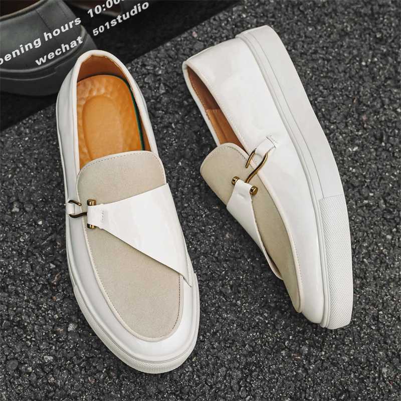 Hight Quality Casual White Leather Shoes For Men New Platform Walking White Sneakers Male British Style Loafers Yuppie Men 2025XJ250118