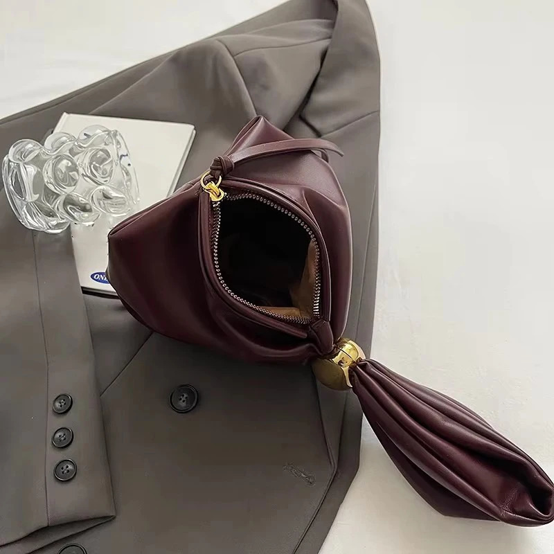 n Mini PU Leather Dumpling Niche Clutch Bags for Women Fashion Knotted Female Retro Shoulder Bag Wrist Handbags and Purses 250118