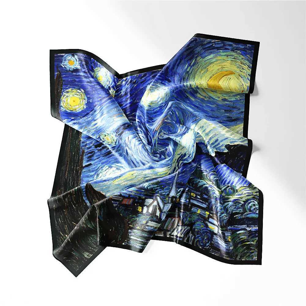 Famous Oil Painting Twill % Silk Scarf Fashion Women Scarf Wrs 53cm Square Scarves Head Scarf Hijab Neckerchief Bandana W250118