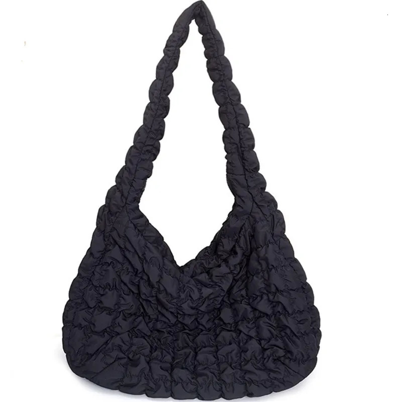 Women Bag Pleated Handbag Large Capacity Down Bag Big Shoulder Female Solid Color Space Cotton Padded Dumpling Shopping Bag 250113
