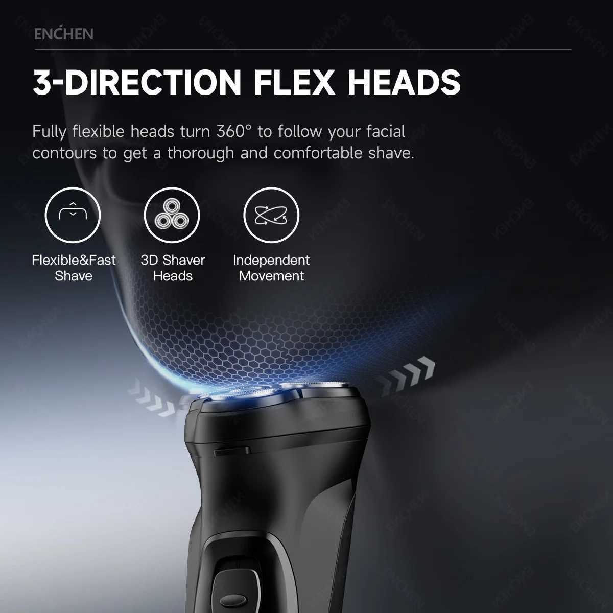 ENCHEN Electric Shaver Razor Beard Trimmer Hair Trimmer Rotary 3D Floating Portable Shaving Mane Shaver for Men BlackStone-CW250117