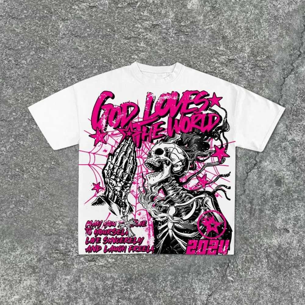 Casual Short Sleeve God Loves The World Graphics 00% Cotton T-Shirt Men Y2K Short Sleeves Oversize Tshirt Streetwear Women Tops W250117
