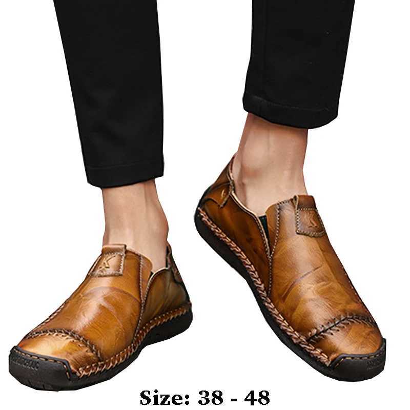 high quality leather casual boat shoes for men low cut handmade comfortable 47 48 new 2024 walking big size shoe brown khakiXJ250118