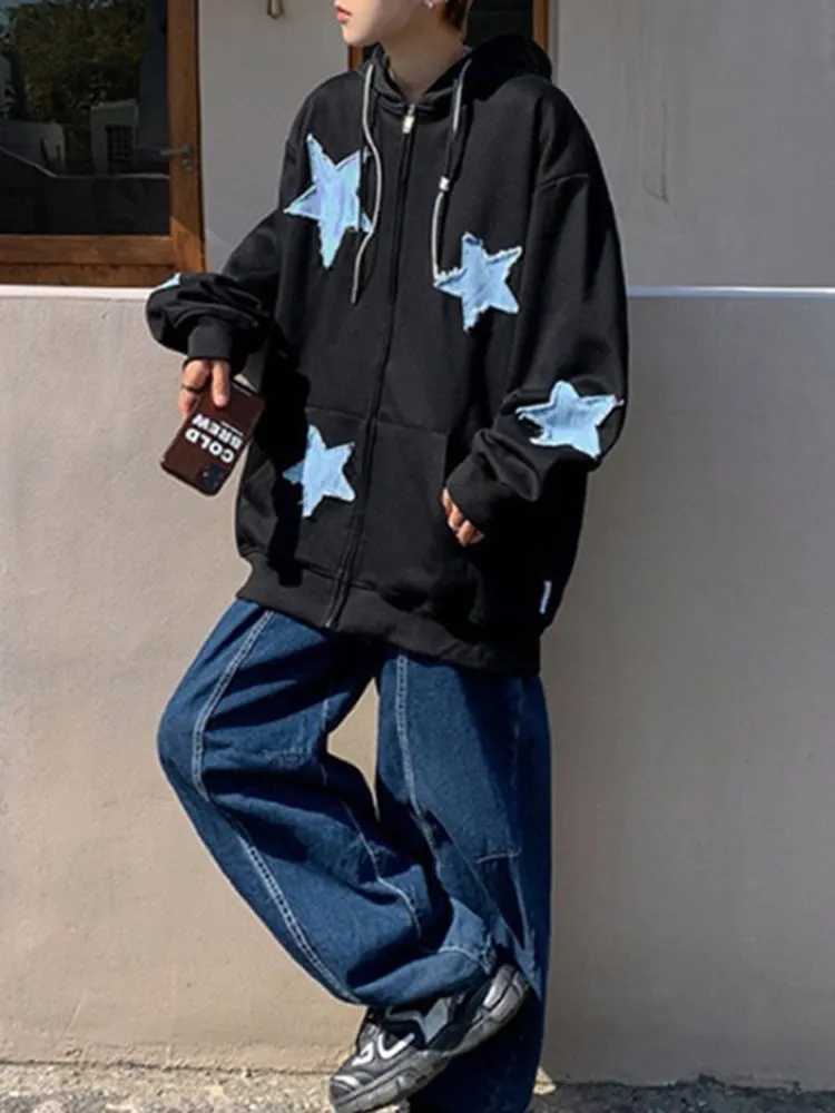 Womens Star Patch Zip Up Hoodie for women Oversized Y2k Sweatshirt Jacket E-Girl 90s Pullover Streetwear W250117