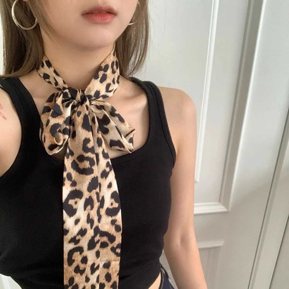 Leopard Print Scarf Silk Chiffon Suspenders Warm Windproof Irregular Y2K Scarf World Punk Nightclub Party Winter W250118
