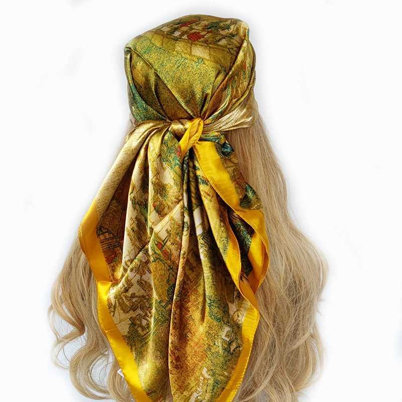 2023 new 90*90cm Fashion Imitated Silk Scarf Ladies Outdoor Print Luxury Neck Hair Decorate Headband Small Kerchief Soft Wr W250118