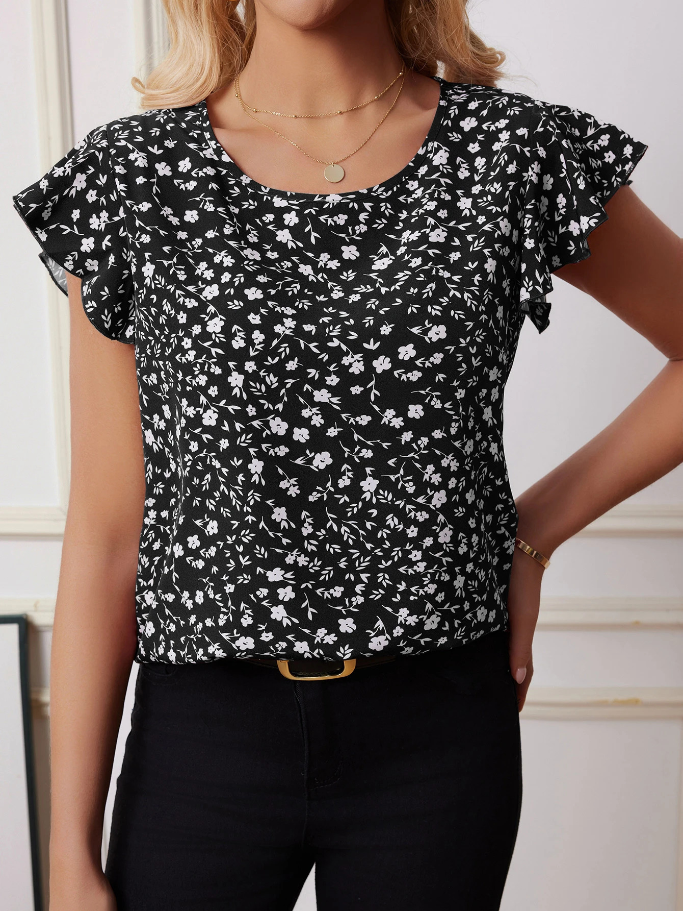 Summer Fashion Printed Shirt Womens Short sleeved Bohemian Vacation Top Pleated Hem Blusas Womens Party Neutral Casual Shirt 250121