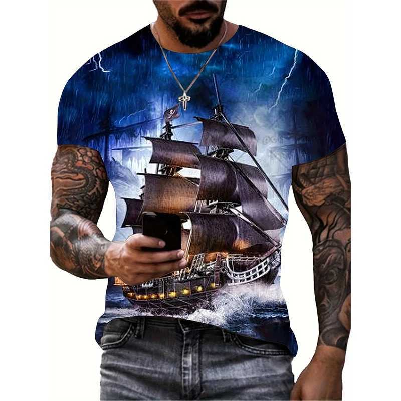 Sailing Ship Graphic T-Shirts Sailboat 3D Print Men Women T Shirt Short Sleeve Oversized Harajuku Y2k Tops Tees Kids Clothing W250117