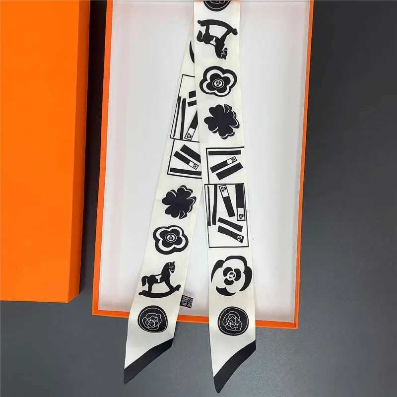 Long Silk Scarf Women Luxury Haiand Black And White Plain Color Print Wr Tie Bag Ribbon Fashion Foulard Womens Headscarf W250118