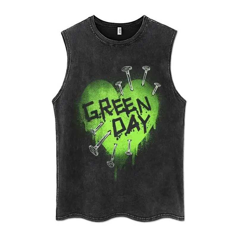 Summer Men Washed Vest Vintage T Shirt Gothic Tshirts Streetwear Punk T Shirts Unisex Sleeveless Vest Top Y2k Short Sleeve Shirt W250117