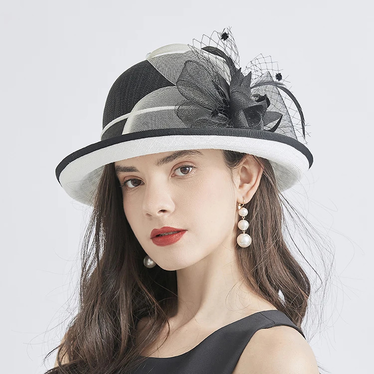 Summer Straw Hat For Women Elegant Charming Flower Party Church Britain Retro Curl Brim Sunbonnet Outdoor Sunshade Beach Cap 250118